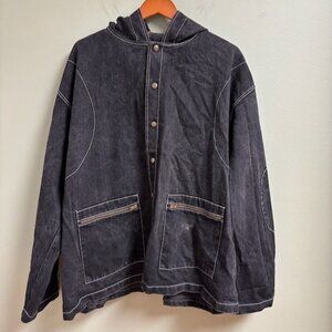 Amanda Uprichard Living Dolls Womens Denim Jacket Hood Distressed Grunge Goth